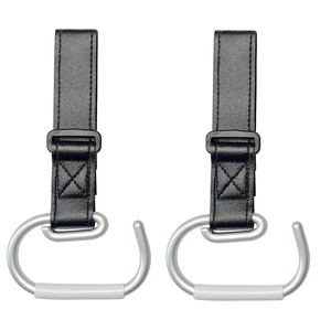 Crochets de poussette réglables en cuir PU, grands clips suspendus en aluminium en forme de U, organisateur de sac de poussette pour sac à couches et courses - Product Image 3