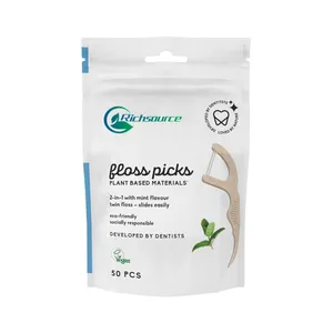 Biodegradable Corn Straw Handle Floss Picks Eco Friendly Natural vegan Dental Floss Pick