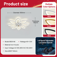 Ventilateurs de plafond LED à faible bruit avec design floral OEM, application Tuya, télécommande Matter, ventilateur électrique moderne avec lampe pour salon et chambre à coucher
