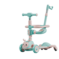 Trottinette pliable 3-en-1 pour bébé, hauteur réglable, 3 roues en PU, avec siège et poignée de poussée pour enfants, pour l'extérieur