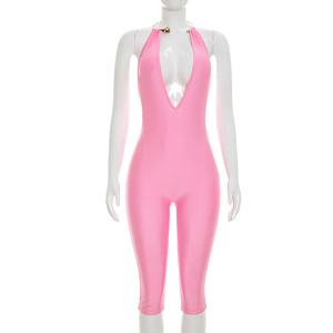 Viviblook D26JP159 Nuevo Mono de Verano para Mujer, Halter Metálico, Escote Profundo en V, Espalda Descubierta, Ajustado, de Una Pieza, para Fiesta - Product Image 2