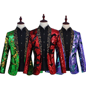 Mens <strong>Sparkling</strong> Sequins Blazer Shawl Collar Tuxedo <strong>Jacket</strong> for Wedding Party Nightclub Stage Performance Suit - Product Image 1