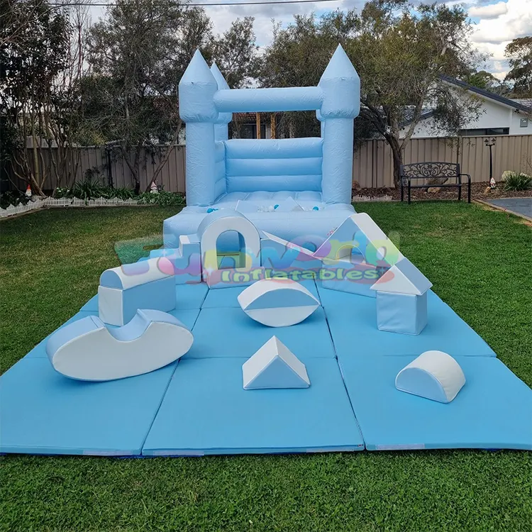 Área de juegos interior para niños pequeños, juguetes azules para gatear, casa de rebote, fiesta, equipo de escalador ligero y suave para área de juegos