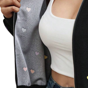 Women's Heart Print Bomber <b>Jacket</b> Casual <b>Zip</b>-<b>Up</b> Long Sleeve Lightweight Windproof Shearling Lining Ribbed Cuff Neck Winter - Product Image 6