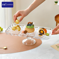 Plateau de service décoratif en verre à 3 compartiments avec support, idéal pour biscuits, noix, mariages et fêtes