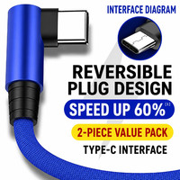 Cable de Carga USB a Tipo C en Forma de L, Personalizado, con Cubierta de Aluminio y Trenzado de Nailon Azul, Carga Rápida y Transferencia de Datos para Dispositivos Android