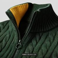 Herren Viertelreißverschluss-Pullover Zopfmuster Stehkragen Pullover Waldgrün Warm Winter OEM ODM Individuelles Logo
