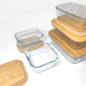 In De Magnetron Te Gebruiken Pyrex-Glazen Verpakkingen Voor Voedselopslag Glazen Lunchdoos Met Bamboe Deksel - Product Image 1