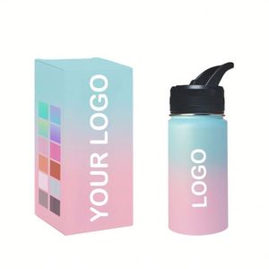 Botella de agua de 480 ml sin BPA con logotipo personalizado, boca ancha, aislada, de acero inoxidable de doble pared, para deportes al aire libre, con pajita. - Product Image 1