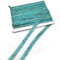 Applique thermocollante personnalisée en pierre de résine bleu turquoise, ornée de strass et de perles, pour la danse de carnaval