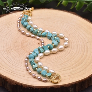 Pulseras de varias capas con perlas de agua dulce turquesa Natural para mujer, diseño Original, joyería hecha a mano - Product Image 3