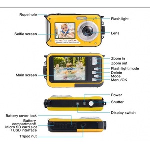 กล้องดิจิตอล 48MP ฟูลเอชดี 2.7K กันน้ำ กล้องดำน้ำแบบจอคู่ สีเหลือง - Product Image 4