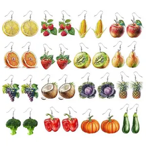 Simulation Fruits Vegetables Acrylic Earrings Apple Strawberry Corn Broccoli Cucumber Pumpkin Pepper Eggplant Dangle Earrings