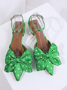 Mules in <span class=keywords><strong>Raso</strong></span> Verde e <span class=keywords><strong>Bianco</strong></span> a Pois da Donna con Fiocco Grande, Punta Affusolata, Cinturino alla Caviglia, Tacco Sottile, Sandali Eleganti per Feste e Matrimoni - Product Image 5