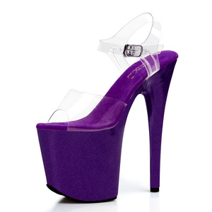 Sandalias moradas de plataforma gruesa y tacón delgado de 20 cm (8 pulgadas), nueva tendencia de verano, elegantes, con estampado de leopardo, para discoteca. - Product Image 4