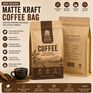 Bolsa de Café Kraft con Base Plana y Acabado Mate, Diseño OEM, Impresión por Grabado, Empaque para Alimentos y Café - Product Image 1