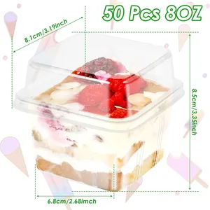 50 Pezzi Bicchieri Quadrati in PET Trasparente da 8OZ con Coperchi <span class=keywords><strong>e</strong></span> Cucchiaini per Dessert, Parfait <span class=keywords><strong>e</strong></span> Frutta - Product Image 3