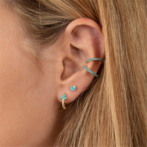 Boucles d'oreilles pour femme, serties de diamants, géométriques, de luxe léger, polyvalentes, avec turquoise - Product Image 6
