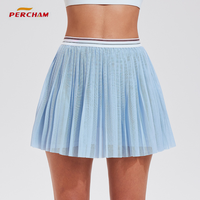 Jupe-short de tennis plissée taille haute pour femme avec bande contrastante, jupe de sport en maille 2-en-1 avec short intégré, logo personnalisé