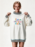 Sweat-shirt à col montant pour femme, longueur allongée, logo brodé personnalisé, sweat-shirt tricoté pour femme