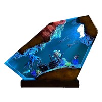 Lampe de nuit en résine époxy Dioroma faite à la main, pieuvre géante, tortue, plongeur, lampe océanique, plongée, cadeau d'été unique, lampe en bois et résine