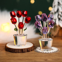 HBL UV Verre Imprimé Cristal Rose Bouquet Ornement Décoration Cadeau pour Anniversaire De Mariage Centres De Table