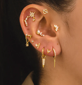 Pendientes de Plata de Ley S925 de 16g con Diseño de Ojo de Caballo Marquise y Libélula Multitaladrada, con Parte Trasera Plana y Rosca para Perforaciones - Product Image 5