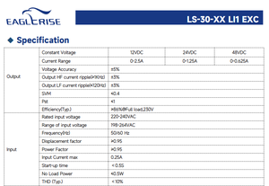 Fuente de Alimentación LED AC-DC EAGLERISE Serie LS-30 de 30W 12V/24V/48V de Alta Eficiencia Constante con Garantía de 5 Años - Product Image 3