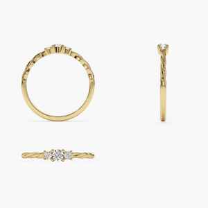 Anillo de compromiso y boda para mujer, estilo étnico trenzado, chapado en rodio, oro amarillo de 14k, con tres diamantes naturales delicados y brillantes. - Product Image 5