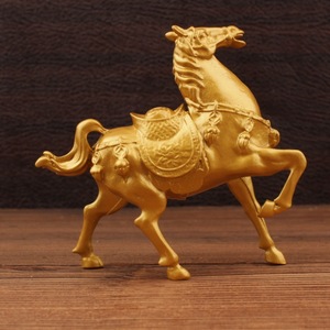 Golden Horse Ornament Alloy Metal Figurine Feng Shui Home Decor Desktop Craft Zodiac Symbol - Product Image 1