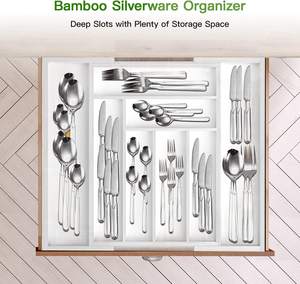 Organizador de cajón de <span class=keywords><strong>cubiertos</strong></span> de bambú al por mayor, organizador de cajón de <span class=keywords><strong>cocina</strong></span> extensible para cajón de <span class=keywords><strong>cocina</strong></span> - Product Image 4