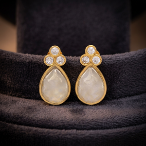 Nouvelles boucles d'oreilles pendantes tendance en pierre de lune, argent sterling 925 plaqué or 14 carats, forme poire et ronde - Product Image 4