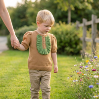 Pull en tricot unisexe pour bébé, vert contrastant, à volants, col en U, manches bouffantes, manches courtes, doublure en coton
