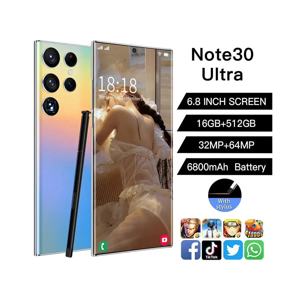 2024トップセラーNote30 UIt ra6.8インチグローバルバージョンスマートフォン16512GBロック解除OEM携帯電話アクティビティ価格32 64mp