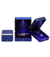 Boîte à bagues pour bijoux Boîte à bijoux design personnalisé style vintage Boîte à bijoux bleue en cuir PU avec LED pour bague Collier Bracelet Boucles d'oreilles Couleurs variées