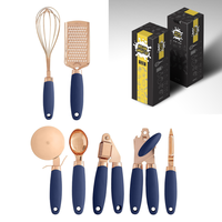 Nouvel arrivage : Ensemble d'ustensiles de cuisine en acier inoxydable 430 avec revêtement électrolytique doré, poignée en plastique, style épuré, compatible lave-vaisselle