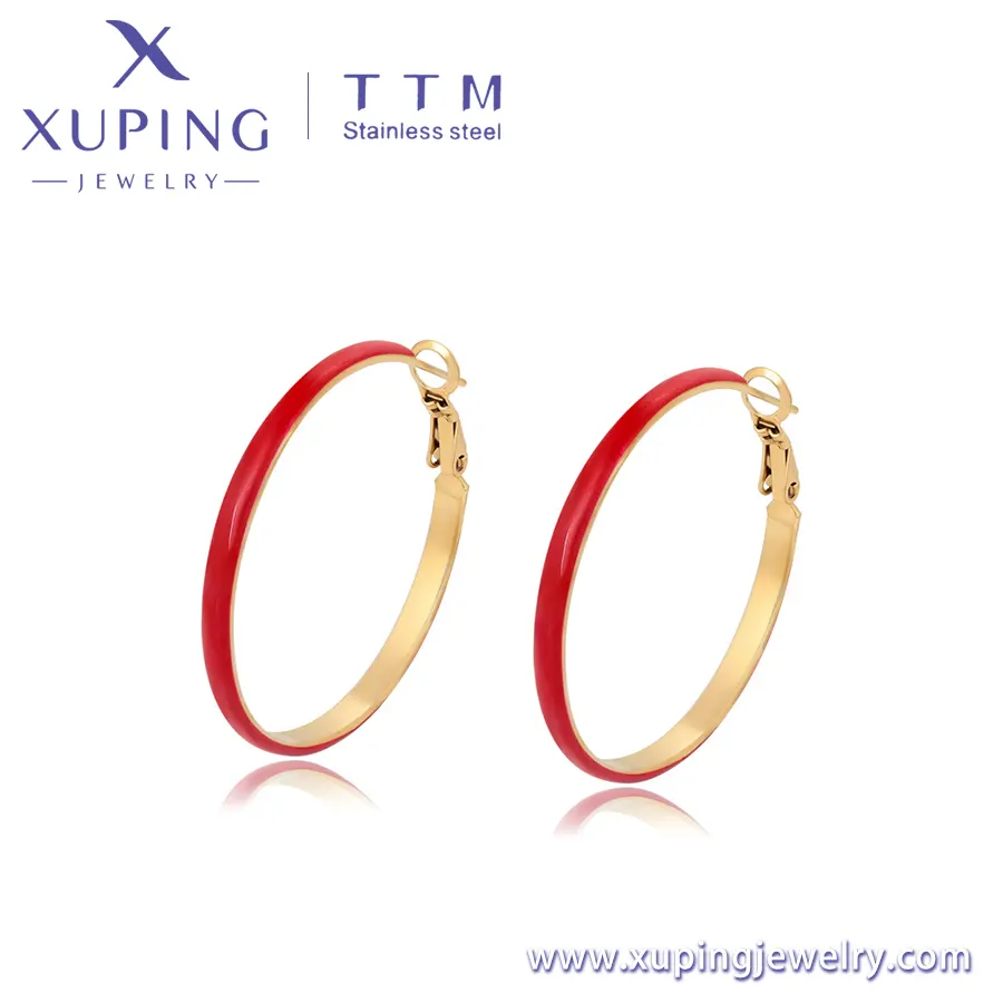 TTM-82 Xuping perhiasan lingkaran merah anting klip telinga mode wanita perhiasan wanita anting hoop baja nirkarat anting-anting