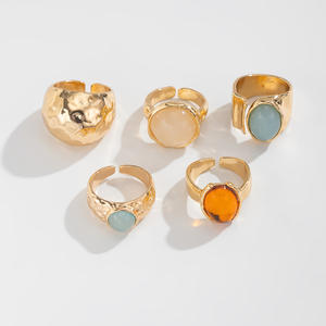 Juego de anillos de lujo, 5 uds., anillos apilables chapados en oro, diseño asimétrico, accesorios de joyería de moda - Product Image 6