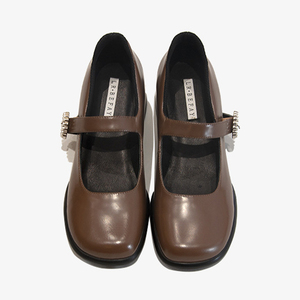 Mocassins pour femmes en cuir véritable noir à boucle, semelle épaisse, ouverture latérale, perles, chaussures d'été - Product Image 3