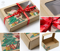 Boîte cadeau en papier kraft personnalisée avec logo, fenêtre et motif de Père Noël et sapin pour emballer les pâtisseries, les bonbons et les biscuits