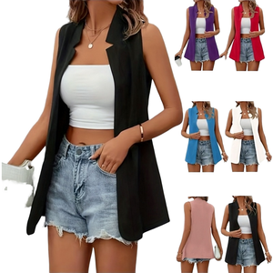 Chaleco Largo de Punto para <span class=keywords><strong>Mujer</strong></span>, Cárdigan <span class=keywords><strong>sin</strong></span> Mangas, Color Sólido, Ecológico, Transpirable, Chaqueta de Oficina para <span class=keywords><strong>Mujer</strong></span> - Product Image 1