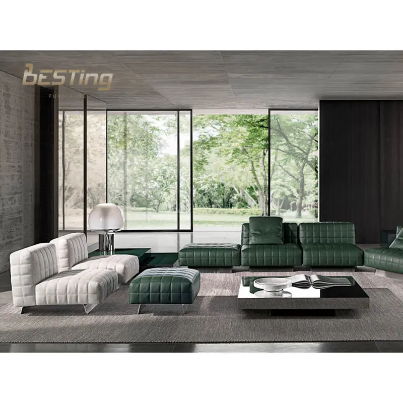 Italian Luxury Handmade Living Room Furniture Modern Design Single/Multiple Sectional Sofa in Fabric or Leather for Villa Use