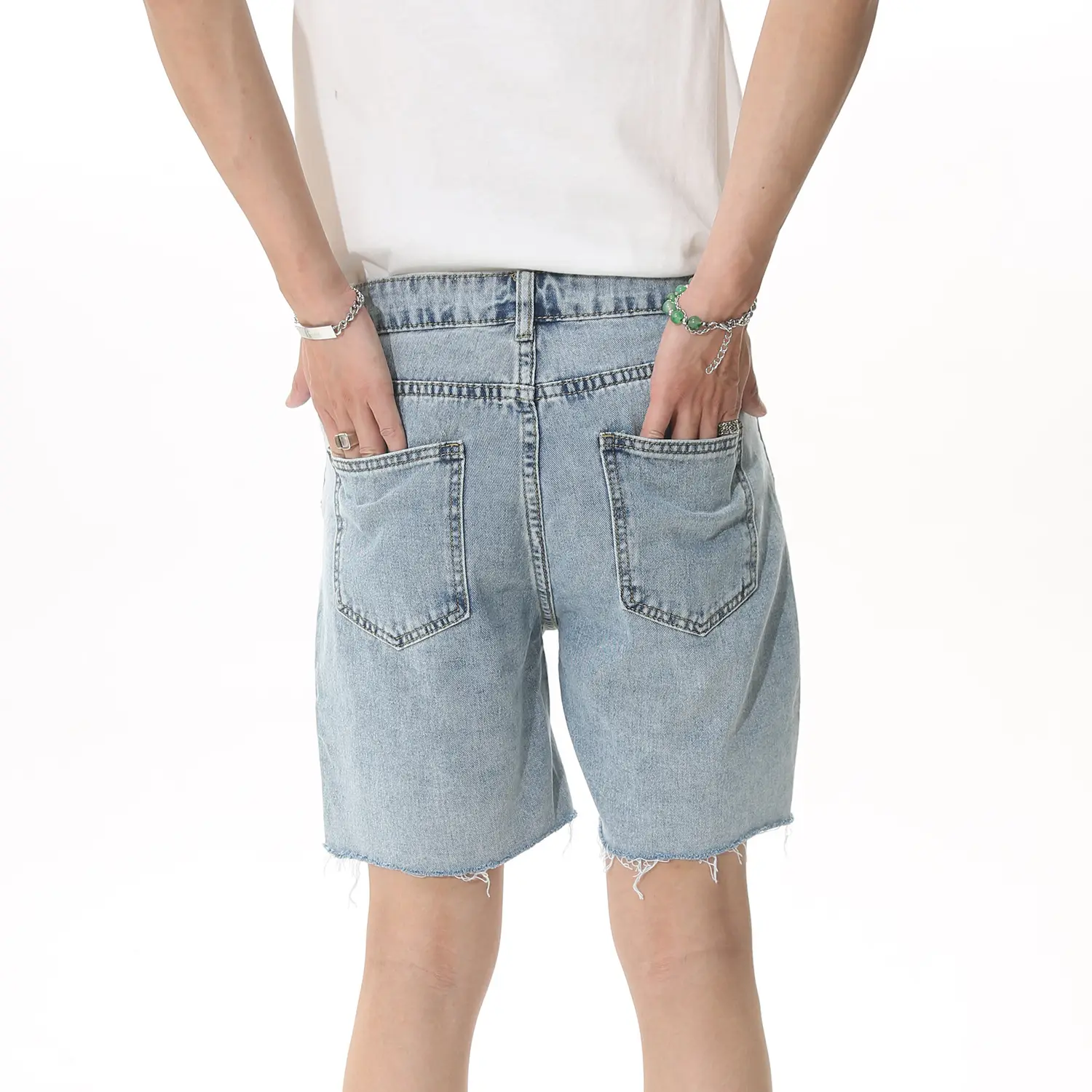 Wholesale Custom Logo Print jean shorts high quality Denim 100% Cotton baggy jorts Casual Straight Loose Denim Shorts men