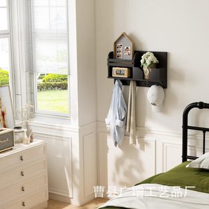 Wooden <b>Wall</b> <b>Mounted</b> <b>Shelf</b> Black 2 Layer Key Rack Entryway Organizer Storage Rack - Product Image 2