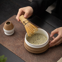 Nouveau bol à matcha en céramique côtelée, fait main, écologique, de style japonais vintage, pour préparation à sec, accessoires de design Japandi