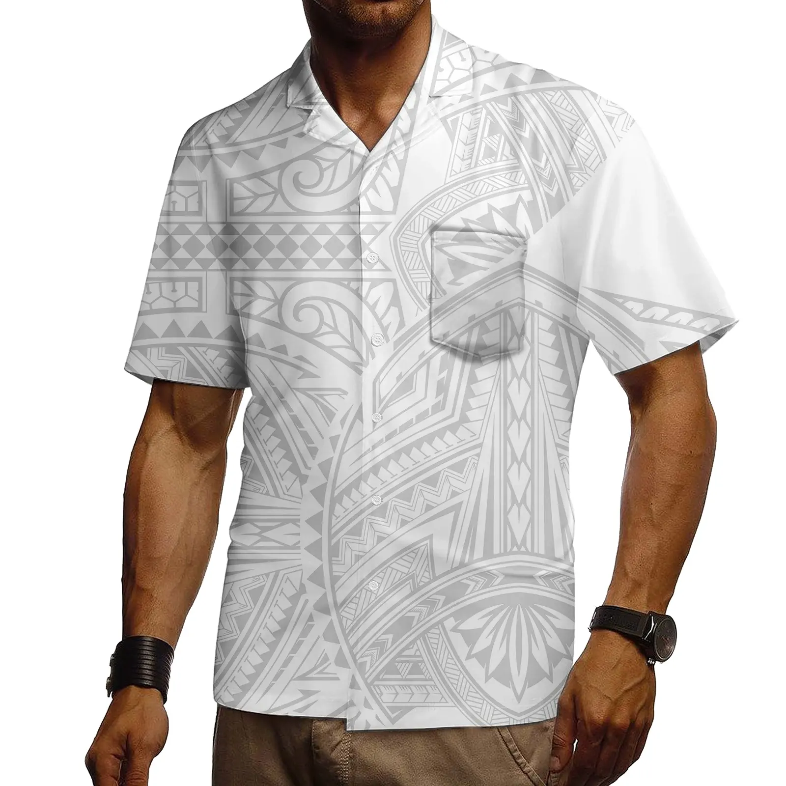 Sıcak satış artı boyutu lüks erkek t-shirt Samoan dövme gömlek kabile baskı kısa kollu Tops polinezya düğme-up tişörtleri