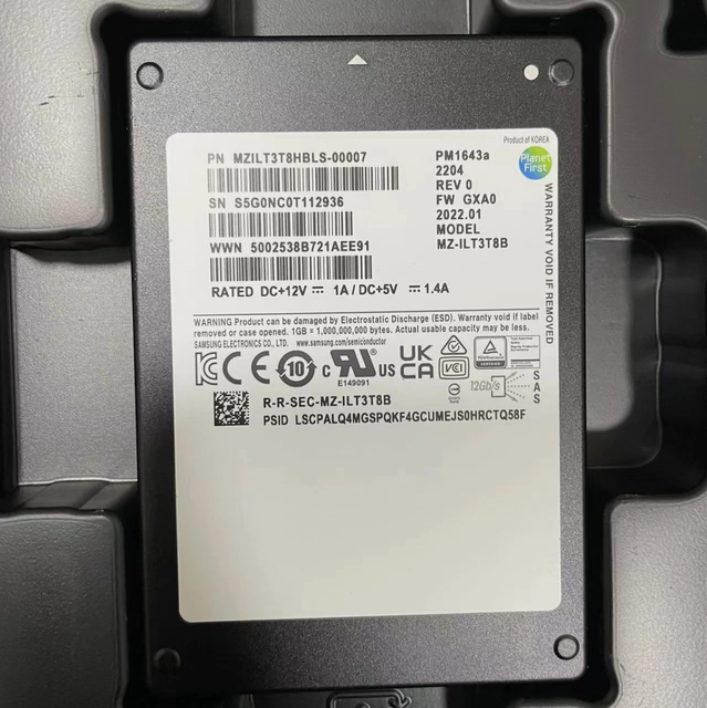 Storage Drive for Samsung PM1643a 3.84TB 2.5" 12Gb/s SAS MZILT3T8HBLS-00AHI MZ-ILT3T8B SLM5B-M3R8SS Solid State Drive