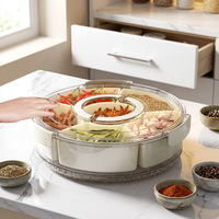 Grande boîte de rangement rotative à six compartiments pour épices, plateau transparent pour collations avec couvercle et poignée pour réfrigérateur et cuisine