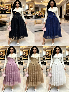 Abito da <span class=keywords><strong>donna</strong></span> Miyaki estivo <span class=keywords><strong>taglie</strong></span> <span class=keywords><strong>forti</strong></span>, elegante e casual, con colletto a risvolto, pizzo intagliato, bottoni e pieghe, per feste - Vendita all'ingrosso - Product Image 5