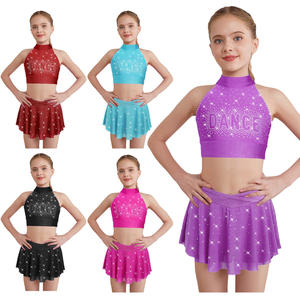 Enfants filles pom-pom girl Cheerleading danse Performance Costume paillettes strass <span class=keywords><strong>haut</strong></span> court jupe en maille transparente - Product Image 5